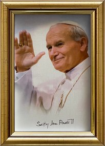 Vászonkép 18x13 Szent II. János Pál Pápa Arany Díszített Fa Keret
