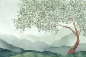 Fotótapéta Flizelina Gyerekek Tájkép Hegyek Zöld Fa 368x254 ragasztó