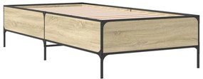 sonoma tölgyszínű szerelt fa és fém ágykeret 90 x 200 cm