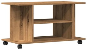 kézműves tölgyszínű szerelt fa TV-szekrény görgőkkel 80x40x45cm