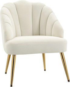 HOMCOM Kárpitozott Karosszék Kagylóformájú Háttámlával, Bársony Karosszék Arany Lábakkal, Hálószobába és Nappaliba, Krém | Aosom