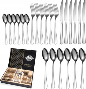 Evőeszköz Szett 24 Db-os Ezüst Rozsdamentes Acél 6 Személyes Mosogatógéphez