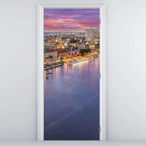 Fotótapéta ajtóra - Pozsony éjszakai városa folyóval (95x205cm)