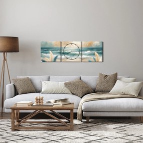 Kép – Festett strand lágy színekben (órával) (90x30 cm)