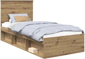 vidaXL Ágykeret fejtámlával Művészi tölgy 90 x 200 cm Tömör fenyőfa