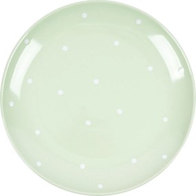 Pöttyös kerámia lapos tányér, zöld