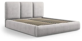 Világosszürke kárpitozott ágyneműtartós franciaágy ágyráccsal 200x200 cm Brody – Mazzini Beds