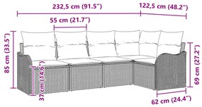 5 darabos kertibútor szett párnákkal szürke poli rattán, 2 személyes kertibútor párnákkal szürke poli rattán