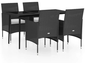 vidaXL 5 részes fekete kerti étkezőgarnitúra párnákkal
