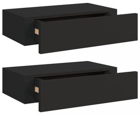 2 db fekete MDF falra szerelhető fiókos polc 40 x 23,5 x 10 cm