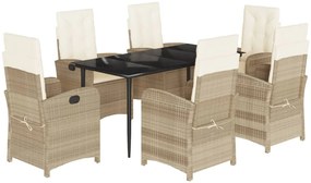 7 részes bézs polyrattan kerti étkezőgarnitúra párnákkal