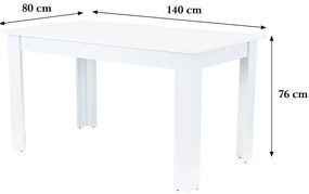 Yorki Standard étkezőasztal 140x80 cm fehér