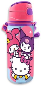 Hello Kitty Friends alumínium szívószálas kulacs akasztóval 600 ml