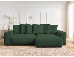 Zöld kordbársony kinyitható-tárolóhelyes sarokkanapé Voltaire – Bobochic Paris