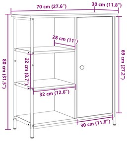 Fekete tölgy oldalfiók 70x30x80 cm Ragasztott fa