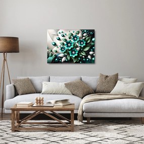 Üveg kép - 3D türkiz virágok (70x50 cm)