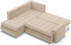 Tokio sarokkanapé, L alakú háttámlával, 2 ágyneműtartóval, kordbársony, baloldali, bézs