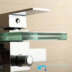 Fali kádtöltő csaptelep EYN SK9024 LED-világítással, üveg vízeséskifolyóval és króm felülettel