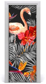 Poszter tapéta ajtóra Flamingók és virágok 85x205 cm