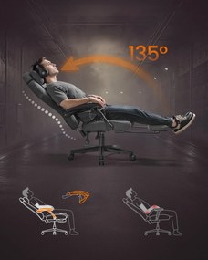 Ergonomikus gamer szék lábtartóval, állítható, galambszürke párnával