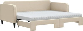 vidaXL krémszínű kihúzható szövet heverő matracokkal 90 x 200 cm