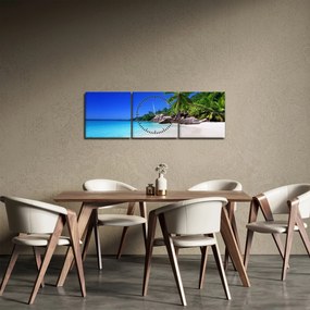 Kép a strandról a Praslin szigeten (órával) (90x30 cm)