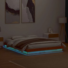 viaszbarna tömör fenyőfa LED-es ágykeret 150 x 200 cm