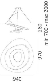 Artemide 1254110A - LED Dimmelhető csillár zsinóron PIRCE LED/44W/230V 3000K fehér