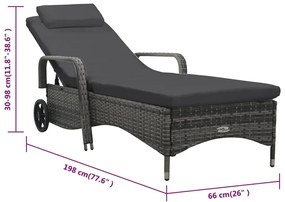 szürke polyrattan napozóágy kerekekkel