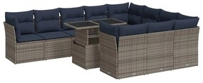 11 részes szürke polyrattan akácfa kerti ülőgarnitúra párnákkal