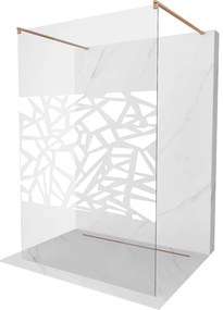 Mexen Kioto, Walk-In zuhany paraván 100 x 200 cm, 8 mm átlátszó üveg fehér mintás, réz matt profil, 800-100-002-65-85