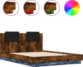 vidaXL füstös tölgy színű ágykeret fejtámlával és LED-ekkel 150x200 cm