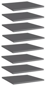 8 db magasfényű szürke szerelt fa könyvespolc 40 x 40 x 1,5 cm