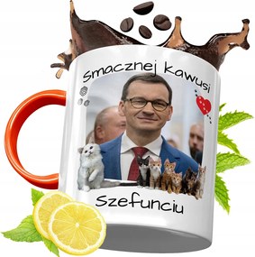 Narancssárga Bögre Mateusz Morawiecki Ajándék fényképes nyomtatással