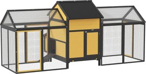 PawHut Fa Tyúkóvoda, Baromfi Ól Tojásrakó Fészkével, Dupla Futós Ól Tálcával, Lejáróval, Tyúk Ház Csirkéknek, 247 x 125 x 113,5 cm, Sárga | Aosom