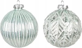 Clayre&amp;Eef 2 db-os karácsonyfadísz szett 8 cm üveg j.zöld/fehér