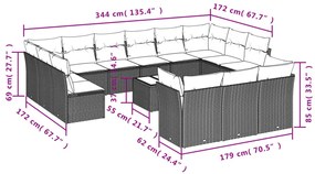 14 részes világosszürke polyrattan kerti ülőgarnitúra párnával