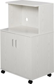 HOMCOM Mikrohullámú Sütő Oldalfiók Konyhabútor 2 Ajtóval és Állítható Polccal Kerekekkel, Terhelhetőség: 70 kg, 60.4x40.3x97 cm, Fehér | Aosom