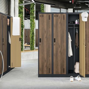 Pléh öltözőszekrény talpazaton, kétmodulos, polccal és köztes fallal KACPER, 800 x 1800 x 500 mm, Eco Design: antracit/ dió