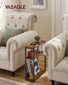 Keskeny oldal asztal töltő funkcióval 3 polcos, 18 x 45 x 58 cm rusztikus barna