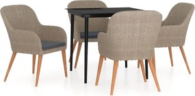 vidaXL 5 részes barna kerti étkezőgarnitúra párnákkal