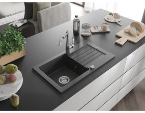 Mexen Pablo, gránit mosogató 752x436x161 mm, 1 kamrás és mosogató csaptelep Carla, fekete foltos, 6510-76-670700-00