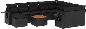 vidaXL 11 részes fekete polyrattan kerti ülőgarnitúra párnákkal