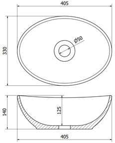 Mexen Elza, kerámia munkalap mosogató 405 x 330 mm, fekete matt-arany él, 21014025