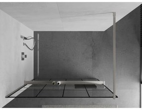 Mexen Kioto+, Walk-In zuhanyparaván polccal és akasztóval 140 x 200 cm, 8 mm átlátszó üveg fekete mintás, csiszolt acél profil, 800-140-121-97-77