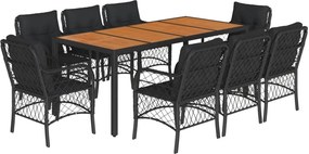 vidaXL 9 részes fekete polyrattan kerti étkezőgarnitúra párnákkal