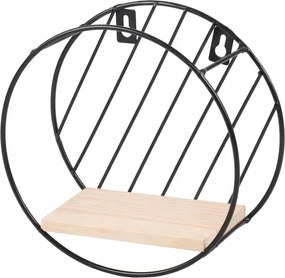 Kerek fali polc 19 x 8 cm, fém, fa, fekete