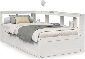 vidaXL fehér tömör fenyőfa könyvespolcos ágy matrac nélkül 90 x 200 cm