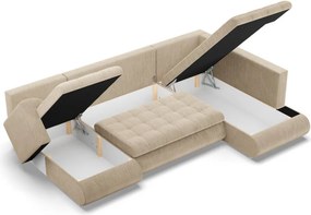 Tokio U sarokkanapé, 3 ágyneműtartóval, kordbársony, jobboldali, bézs