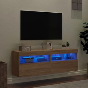2 db sonoma tölgy színű fali TV-szekrény LED-del 60x30x40 cm